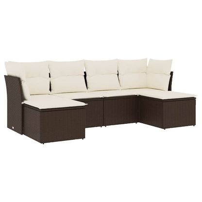 Set Divano da Giardino 6 pz con Cuscini Marrone in Polyrattan - homemem39
