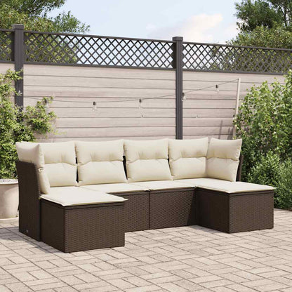 Set Divano da Giardino 6 pz con Cuscini Marrone in Polyrattan | homemem39