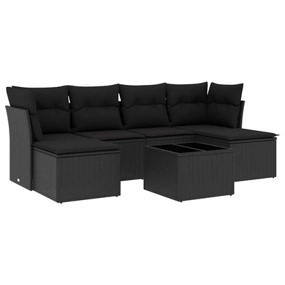 Set Divani da Giardino con Cuscini 7pz Nero Polyrattan