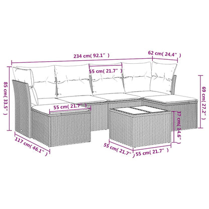 Set Divani da Giardino con Cuscini 7pz Nero Polyrattan
