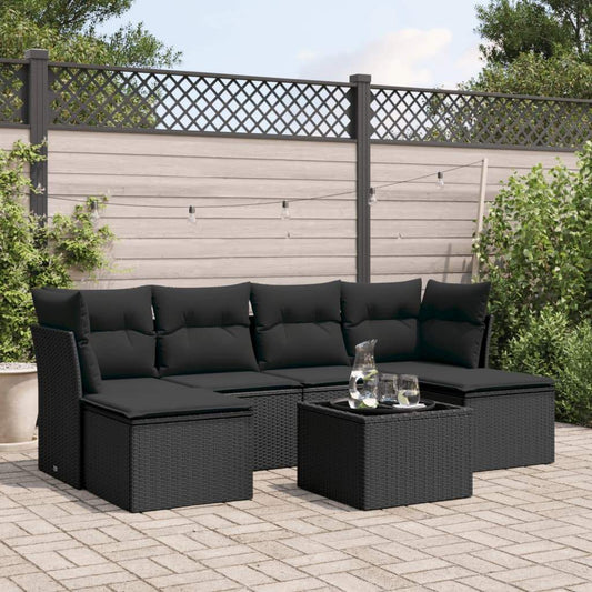 Set Divani da Giardino con Cuscini 7pz Nero Polyrattan - homemem39