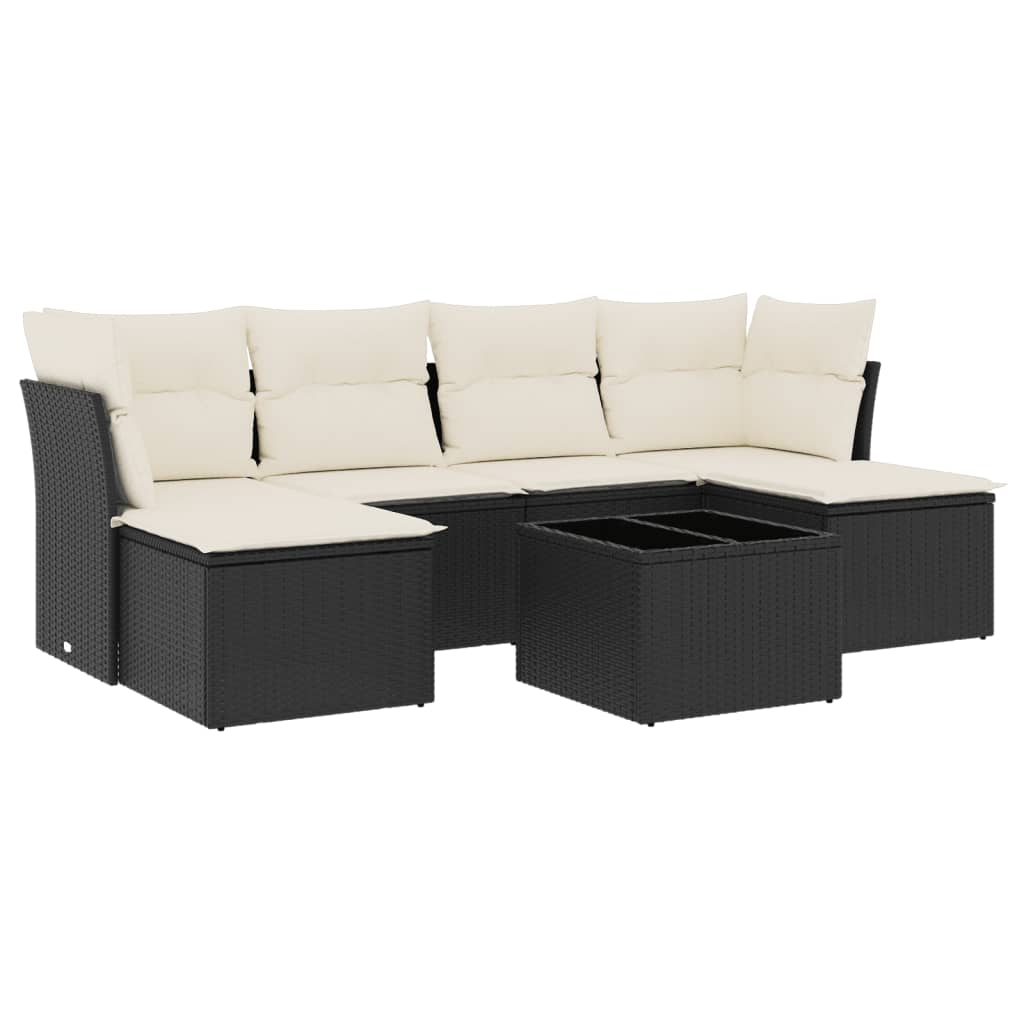 Set Divani da Giardino con Cuscini 7pz Nero Polyrattan | homemem39