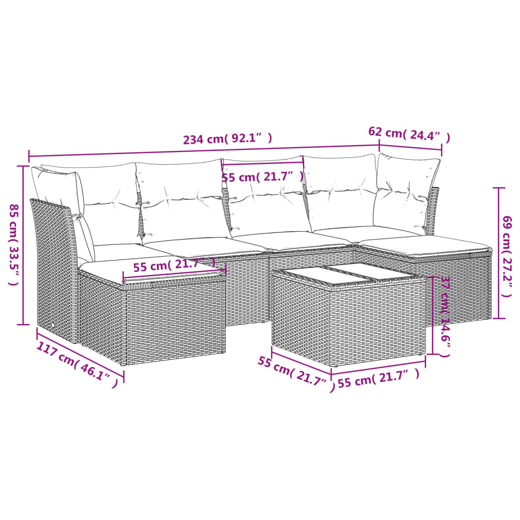 Set Divani da Giardino con Cuscini 7pz Nero Polyrattan | homemem39