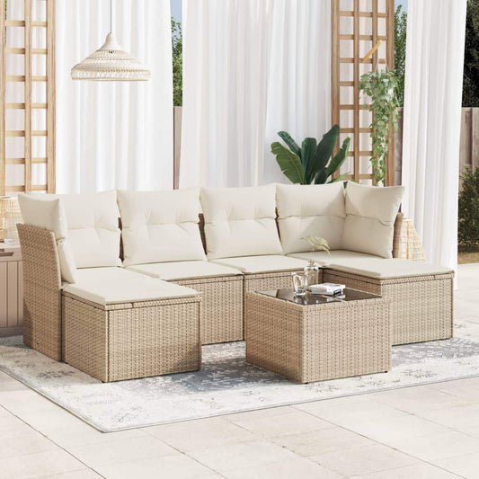 Set Divani da Giardino 7 pz con Cuscini Beige in Polyrattan - homemem39
