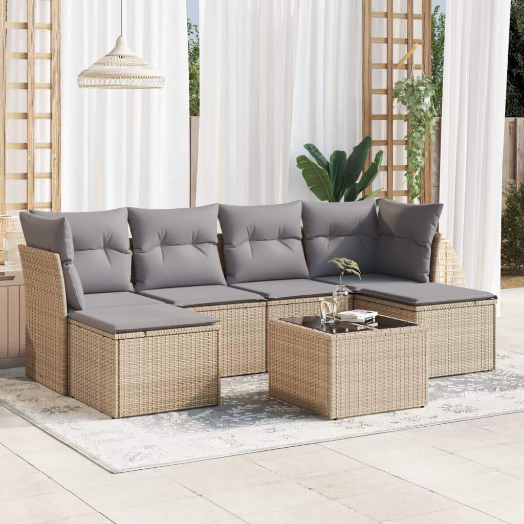 Set Divani da Giardino 7 pz con Cuscini Beige in Polyrattan - homemem39
