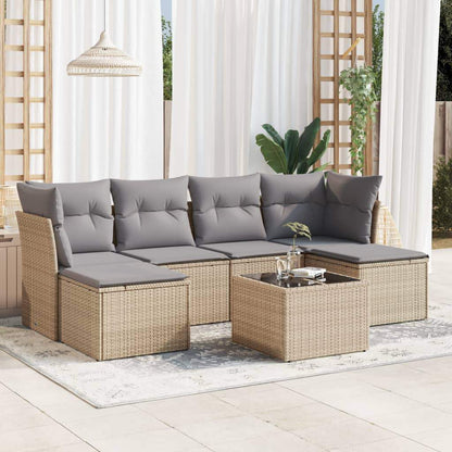 Set Divani da Giardino 7 pz con Cuscini Beige in Polyrattan - homemem39