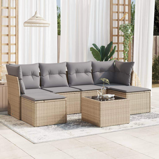 Set Divani da Giardino 7 pz con Cuscini Beige in Polyrattan - homemem39