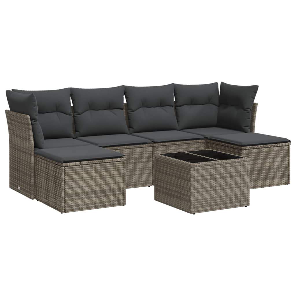 Set Divani da Giardino 7 pz con Cuscini Grigio in Polyrattan - homemem39