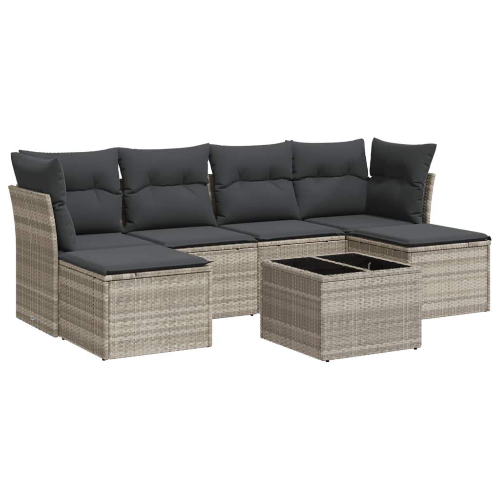 Set Divani da Giardino 7pz con Cuscini Grigio Chiaro Polyrattan - homemem39