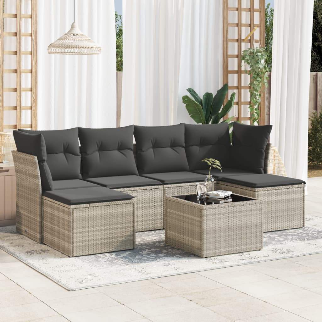 Set Divani da Giardino 7pz con Cuscini Grigio Chiaro Polyrattan - homemem39