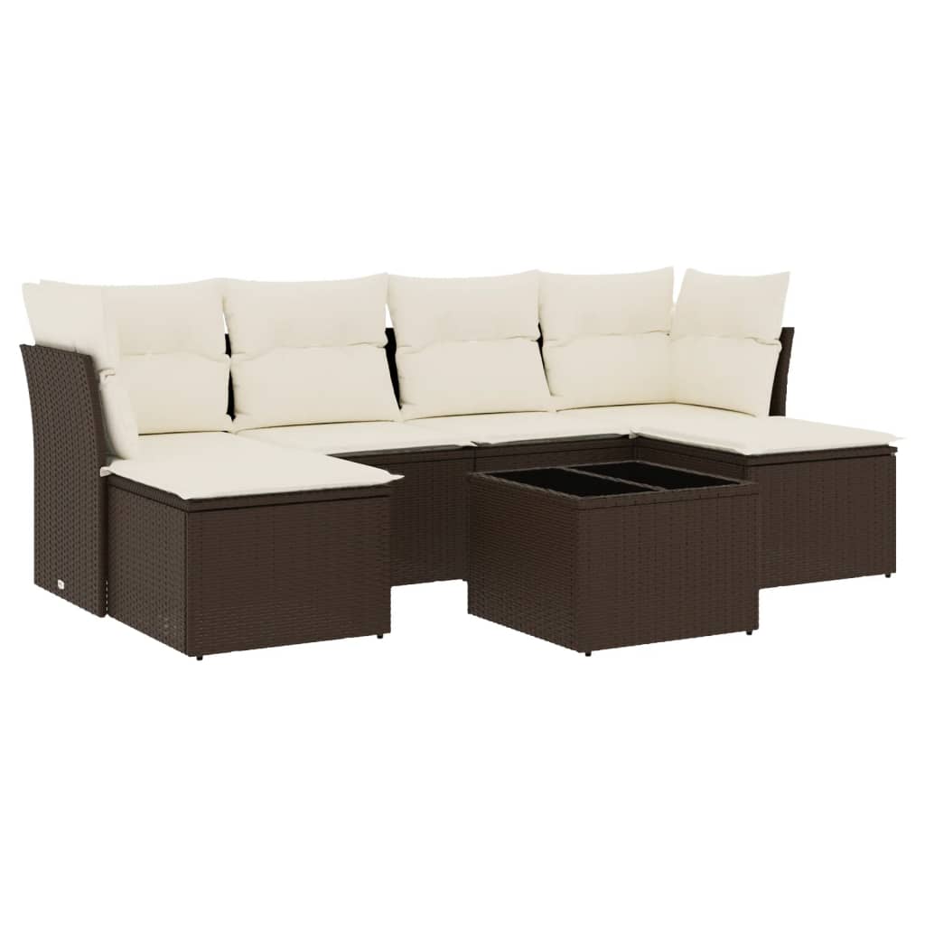 Set Divani da Giardino 7 pz con Cuscini Marrone in Polyrattan - homemem39
