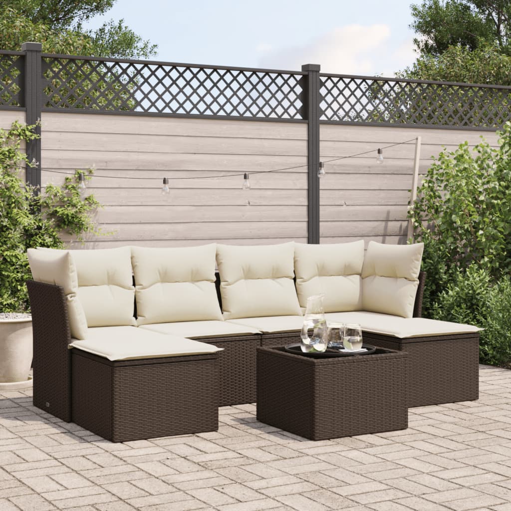 Set Divani da Giardino 7 pz con Cuscini Marrone in Polyrattan - homemem39