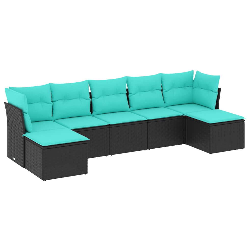 Set Divani da Giardino 7 pz con Cuscini Nero in Polyrattan | homemem39