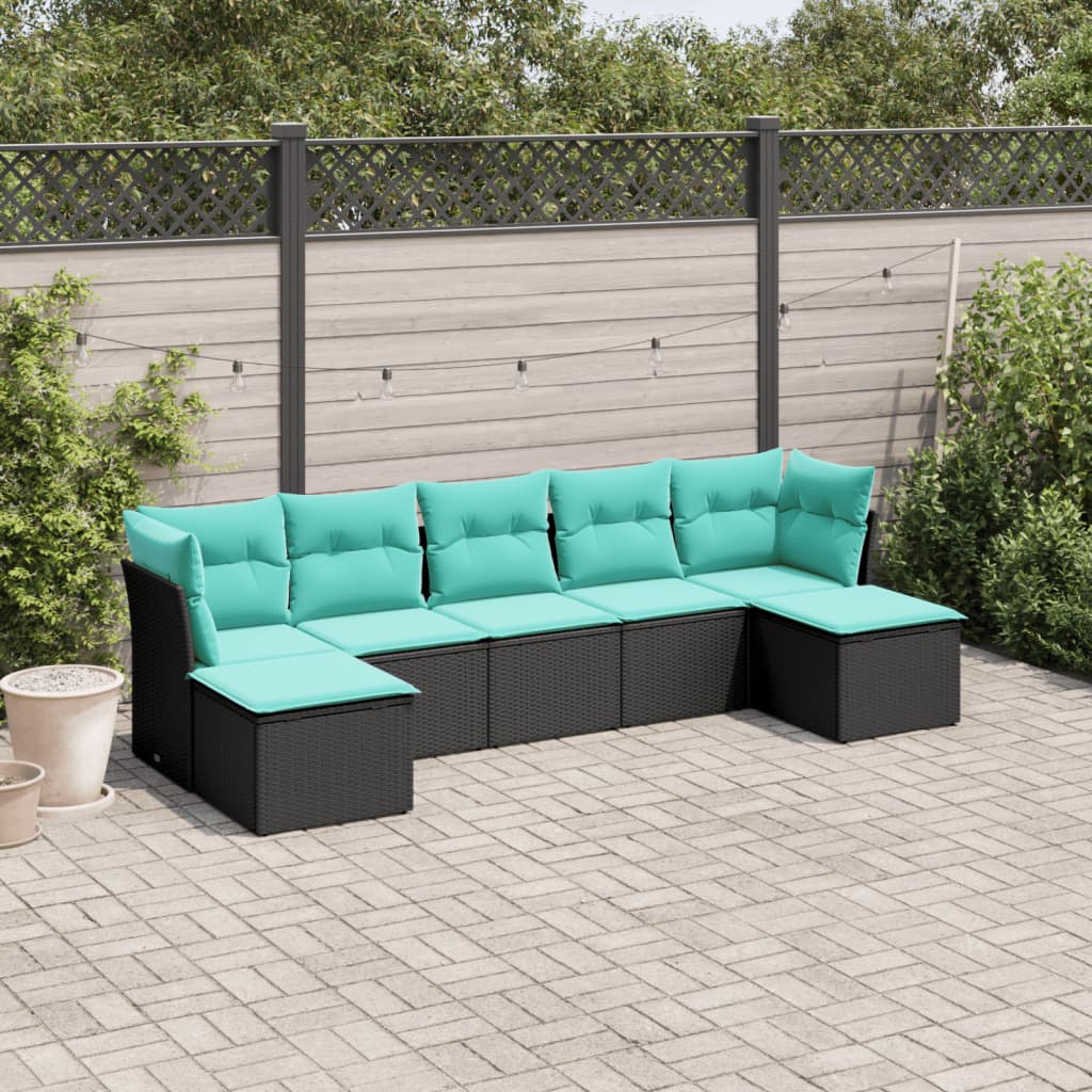 Set Divani da Giardino 7 pz con Cuscini Nero in Polyrattan | homemem39