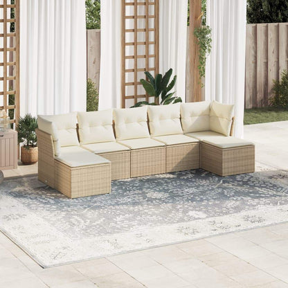 Set Divani da Giardino 7 pz con Cuscini Beige in Polyrattan - homemem39