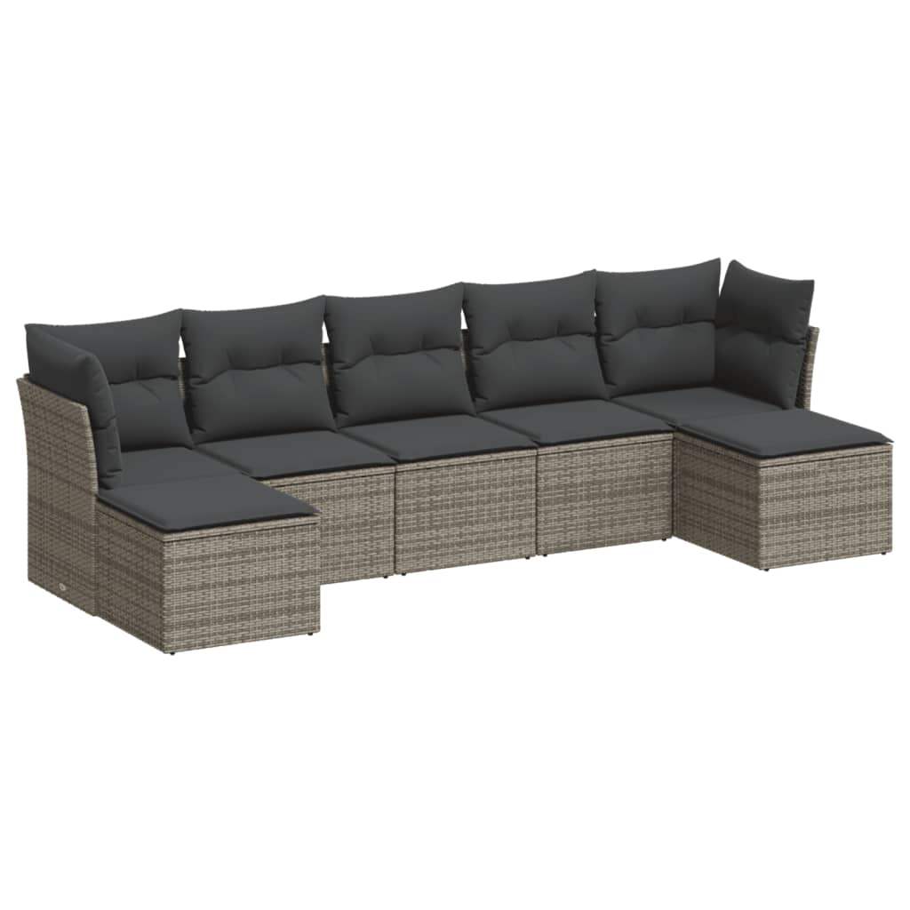 Set Divani da Giardino 7 pz con Cuscini Grigio in Polyrattan - homemem39