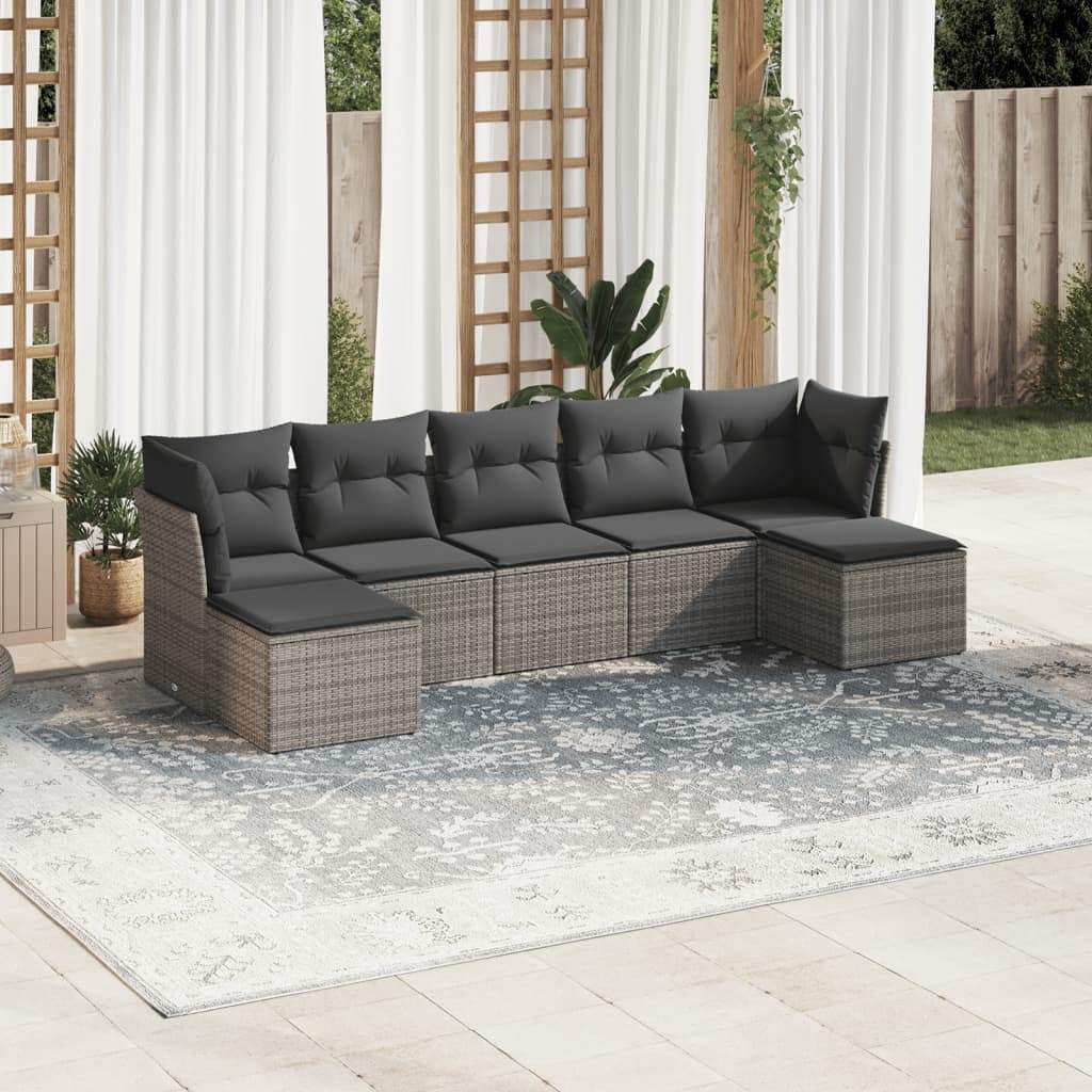 Set Divani da Giardino 7 pz con Cuscini Grigio in Polyrattan - homemem39