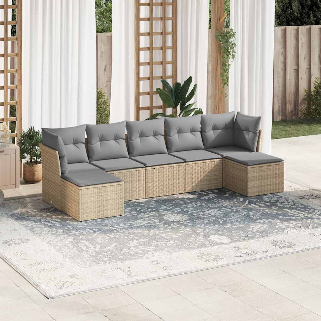 Set Divani da Giardino 7pz con Cuscini Grigio Chiaro Polyrattan | homemem39