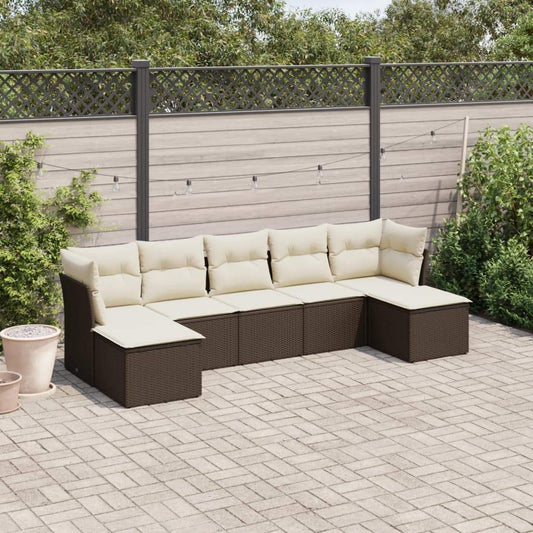 Set Divani da Giardino 7 pz con Cuscini Marrone in Polyrattan - homemem39
