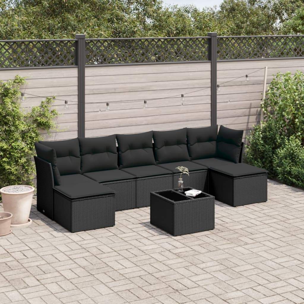 Set Divani da Giardino con Cuscini 8 pz Nero in Polyrattan - homemem39