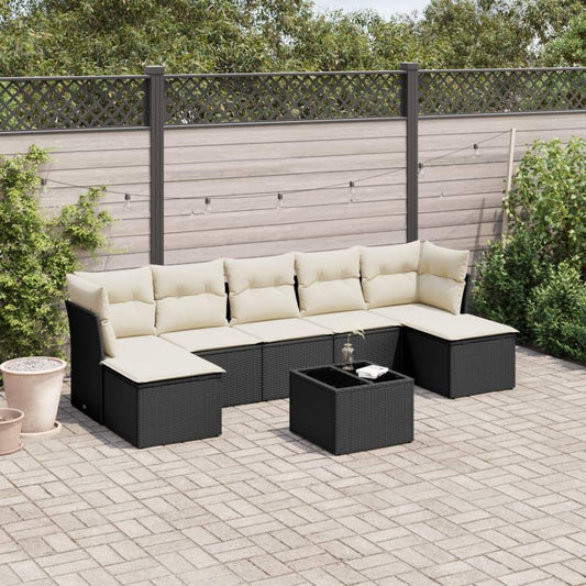 Set Divani da Giardino con Cuscini 8 pz Nero in Polyrattan - homemem39