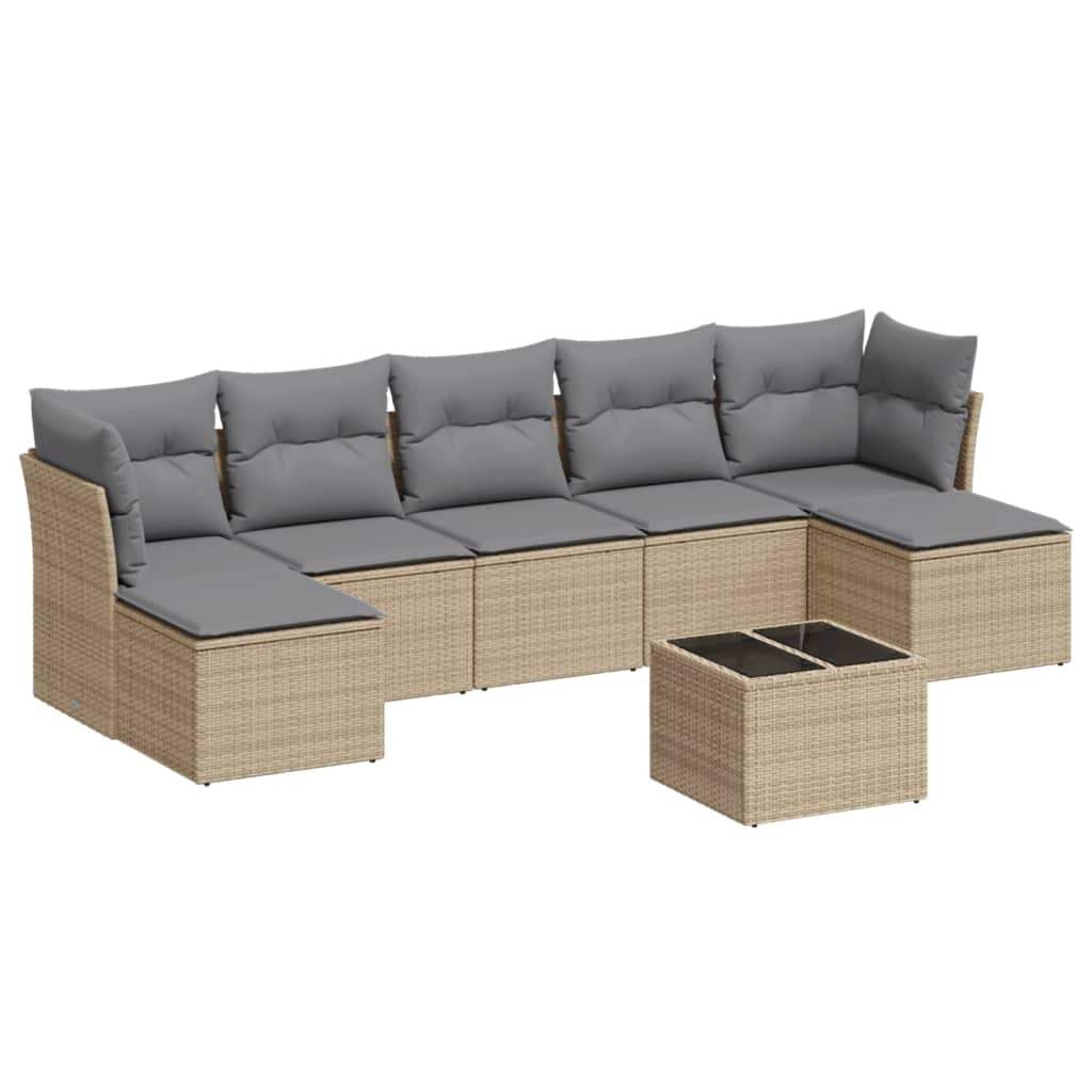 Set Divano da Giardino 8 pz con Cuscini Beige in Polyrattan - homemem39