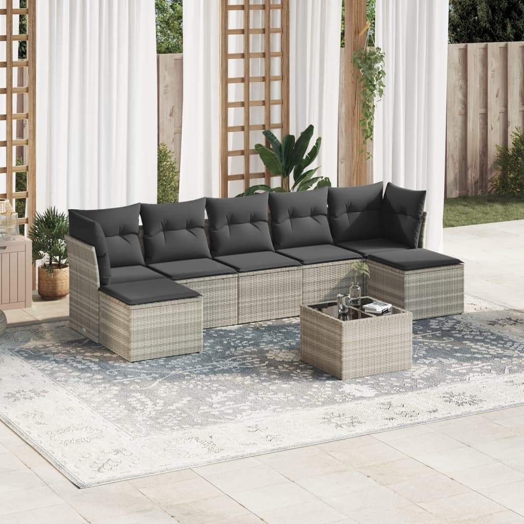 Set Divano da Giardino 8pz con Cuscini Grigio Chiaro Polyrattan - homemem39