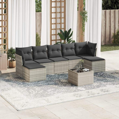 Set Divano da Giardino 8pz con Cuscini Grigio Chiaro Polyrattan - homemem39