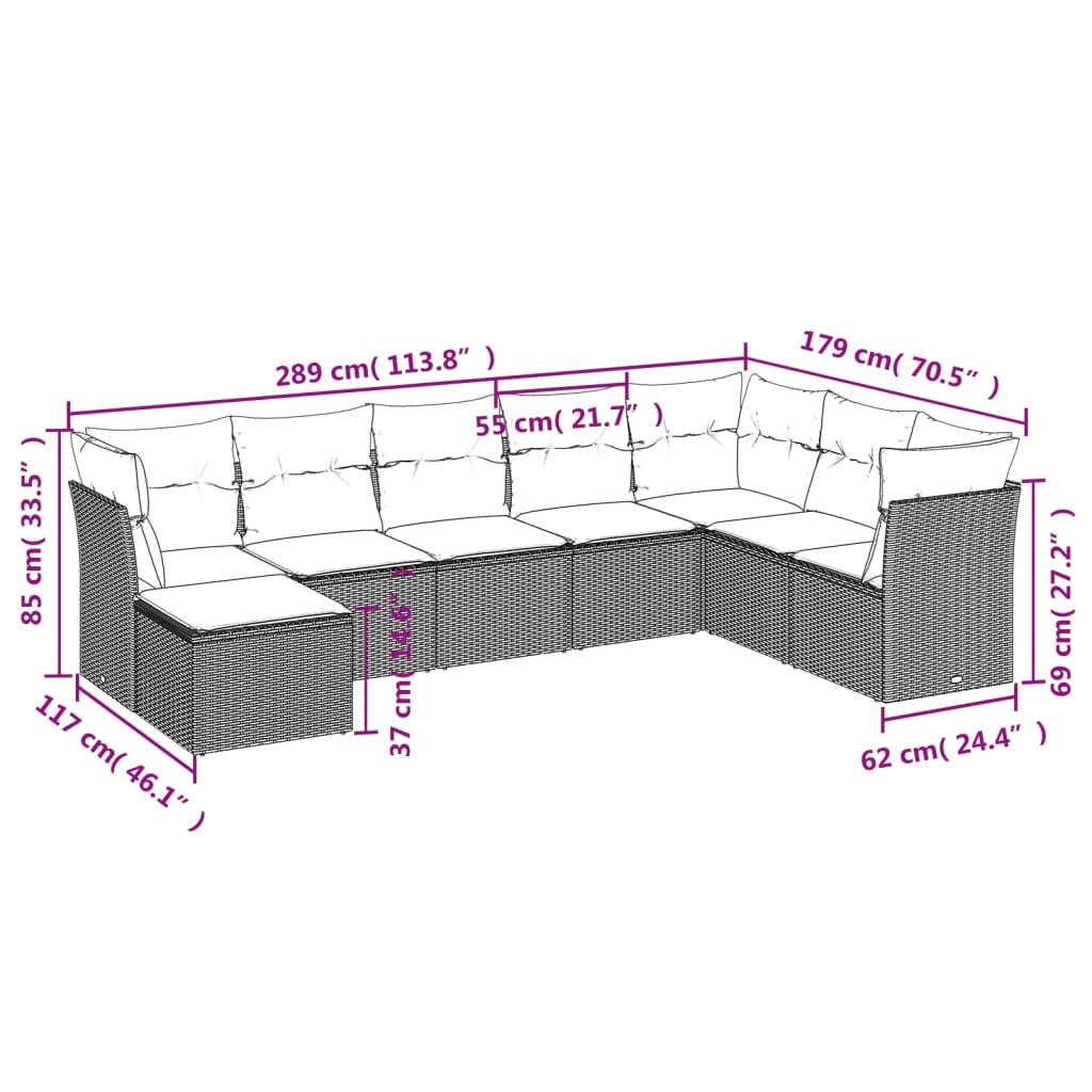 Set Divani da Giardino con Cuscini 8 pz Nero in Polyrattan | homemem39