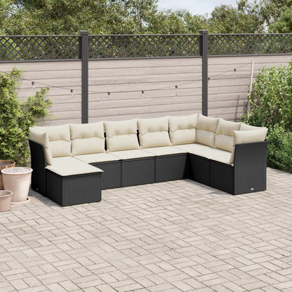 Set Divani da Giardino con Cuscini 8 pz Nero in Polyrattan | homemem39