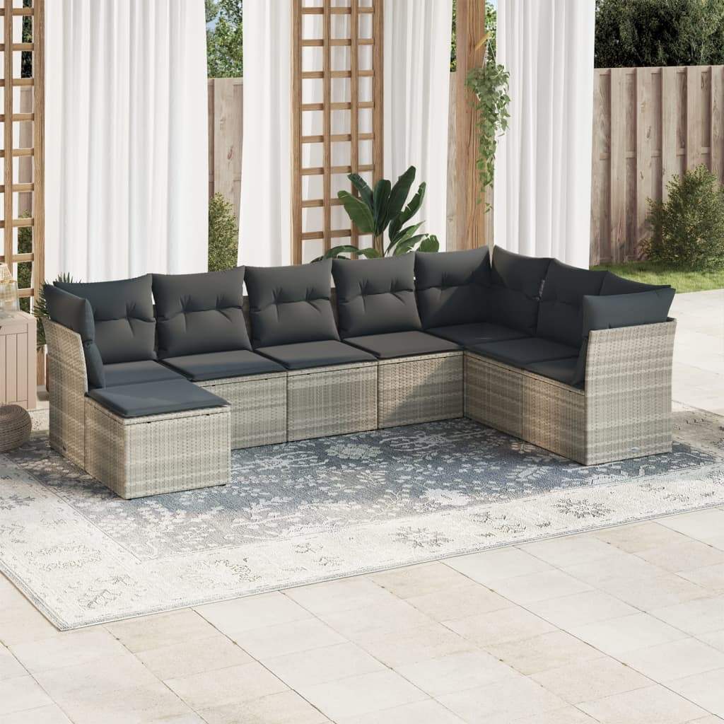 Set Divano da Giardino 8pz con Cuscini Grigio Chiaro Polyrattan - homemem39