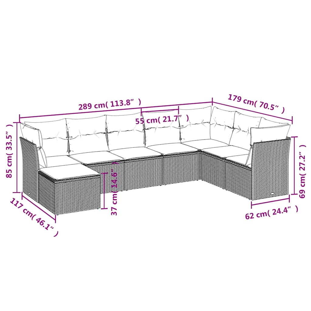 Set Divani da Giardino 8 pz con Cuscini Marrone in Polyrattan | homemem39