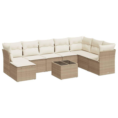 Set Divano da Giardino 9 pz con Cuscini Beige in Polyrattan - homemem39