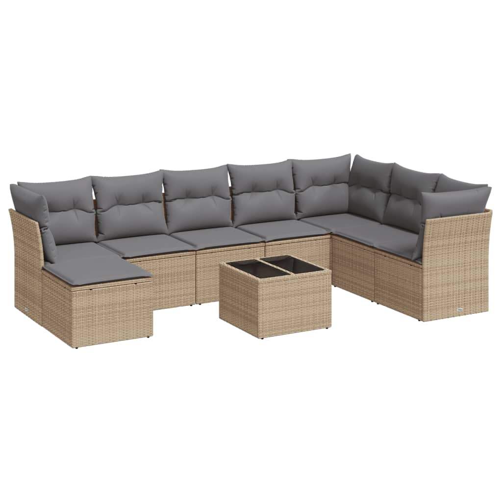 Set Divano da Giardino 9 pz con Cuscini Beige in Polyrattan - homemem39