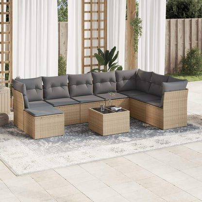 Set Divano da Giardino 9 pz con Cuscini Beige in Polyrattan - homemem39