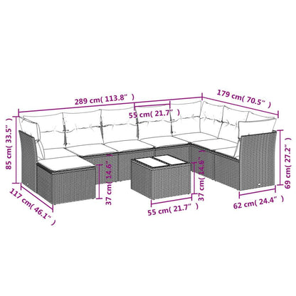 Set Divano da Giardino 9 pz con Cuscini Grigio in Polyrattan - homemem39