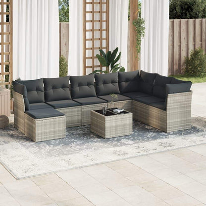 Set Divano da Giardino 9pz con Cuscini Grigio Chiaro Polyrattan - homemem39