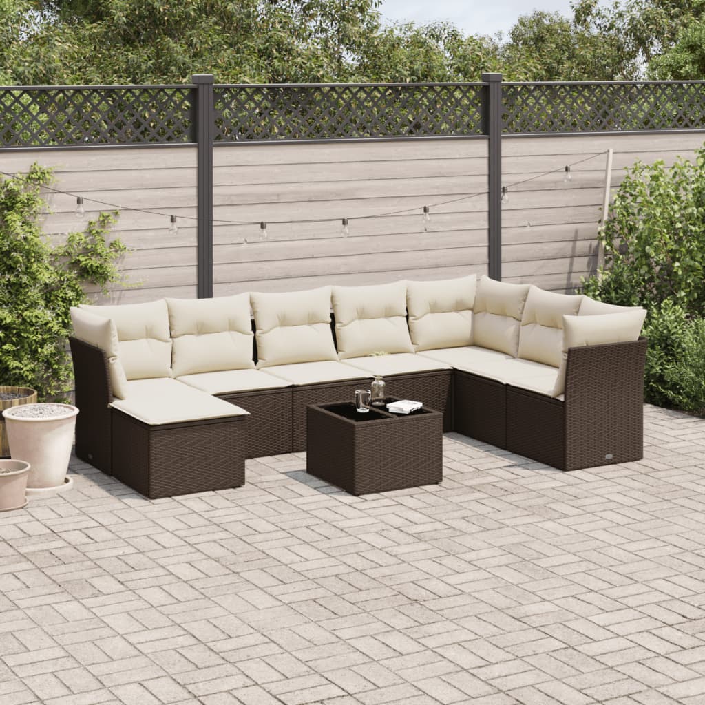 Set Divani da Giardino 9pz con Cuscini Marrone in Polyrattan - homemem39