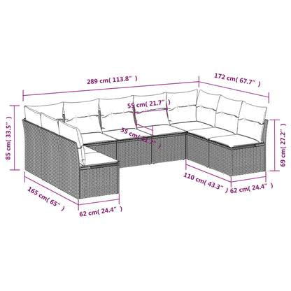 Set Divani da Giardino 9 pz con Cuscini Nero in Polyrattan | homemem39