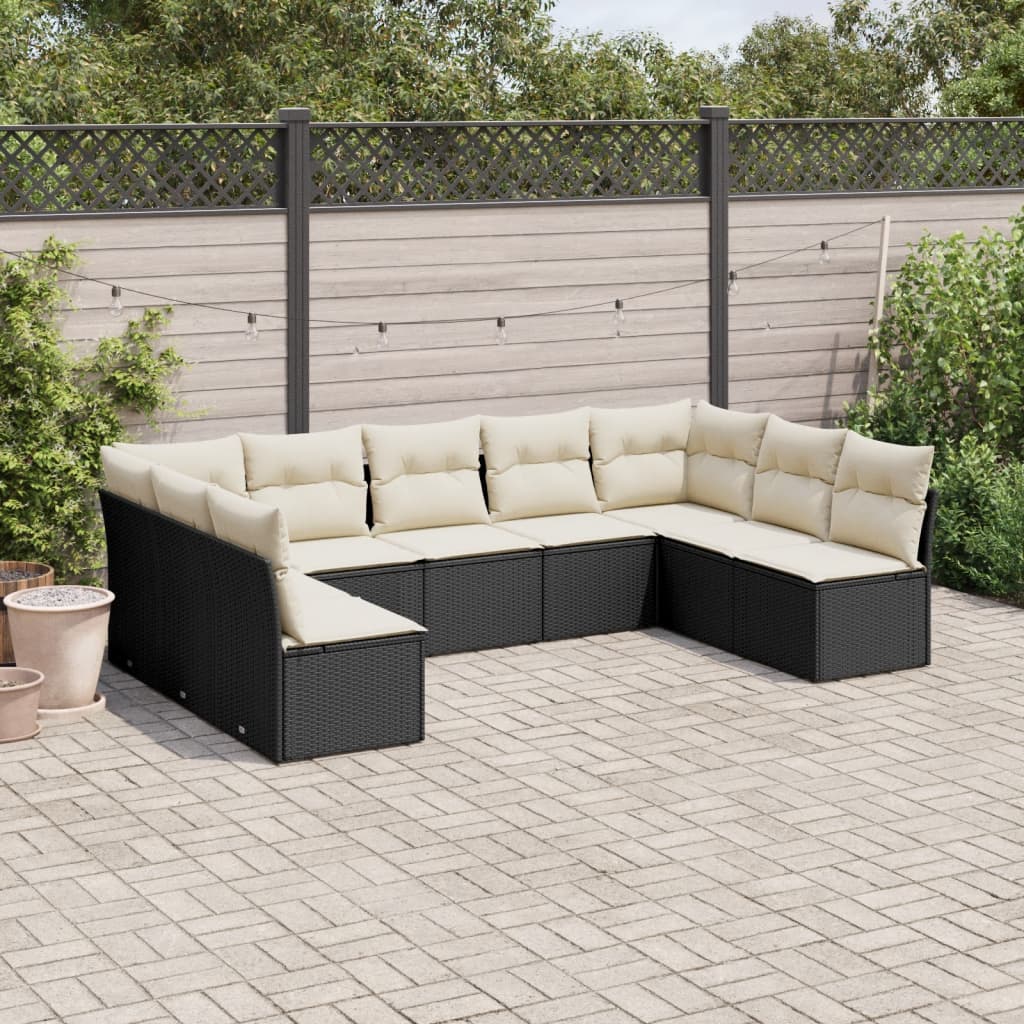 Set Divani da Giardino 9 pz con Cuscini Nero in Polyrattan | homemem39