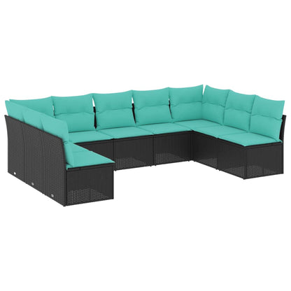 Set Divani da Giardino 9 pz con Cuscini Nero in Polyrattan | homemem39