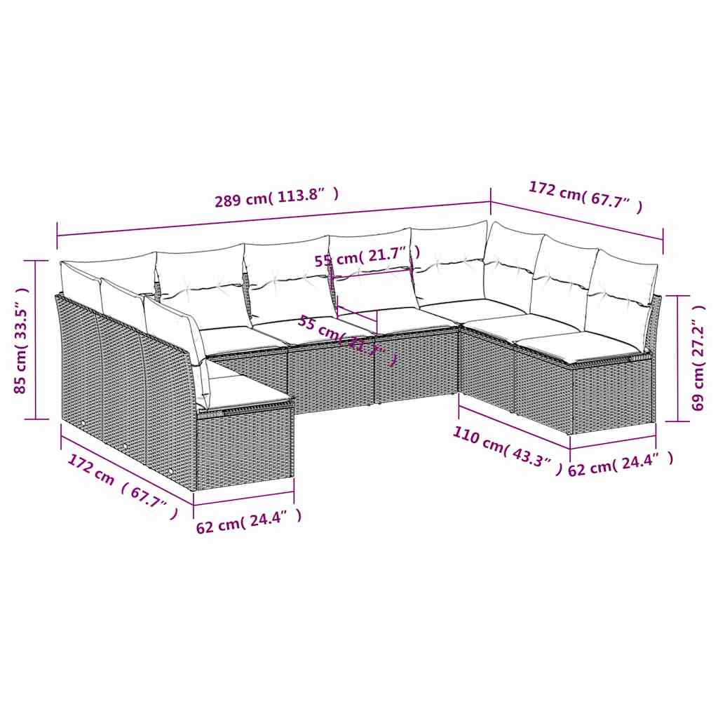 Set Divani da Giardino 9 pz con Cuscini Nero in Polyrattan | homemem39