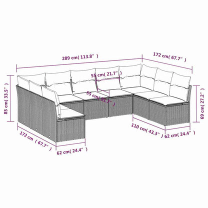 Set Divani da Giardino 9 pz con Cuscini Nero in Polyrattan | homemem39