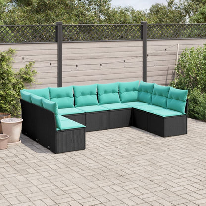 Set Divani da Giardino 9 pz con Cuscini Nero in Polyrattan | homemem39