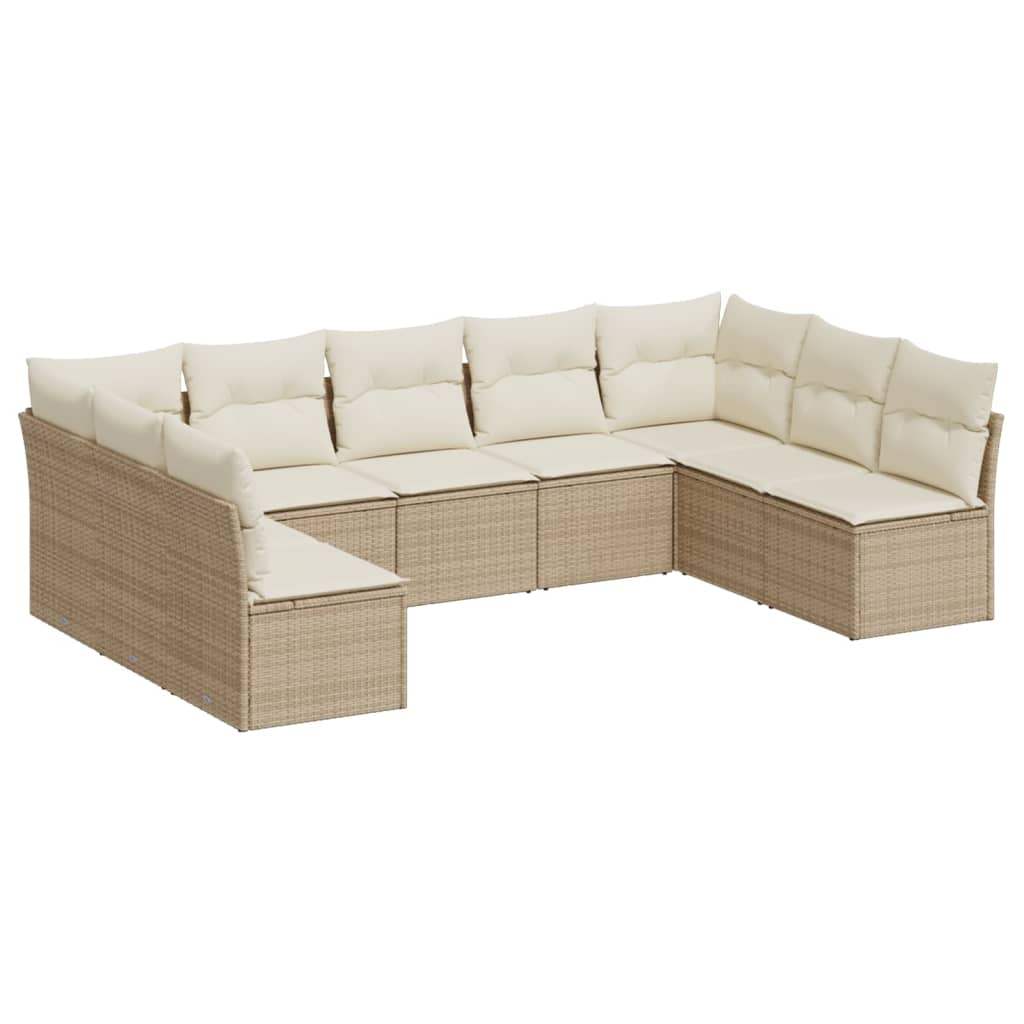 Set Divano da Giardino 9 pz con Cuscini Beige in Polyrattan - homemem39