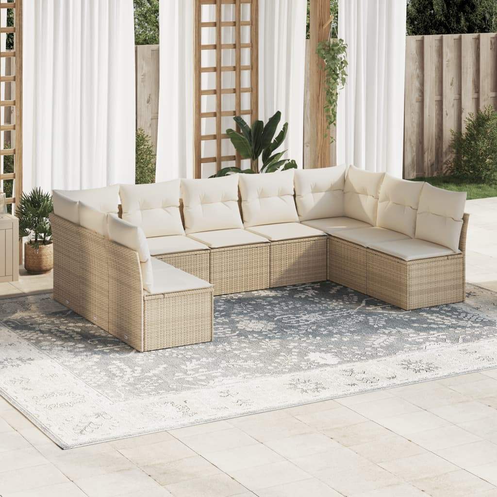 Set Divano da Giardino 9 pz con Cuscini Beige in Polyrattan - homemem39