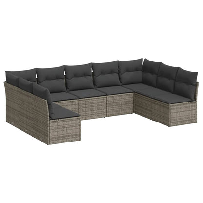 Set Divano da Giardino 9 pz con Cuscini Grigio in Polyrattan | homemem39