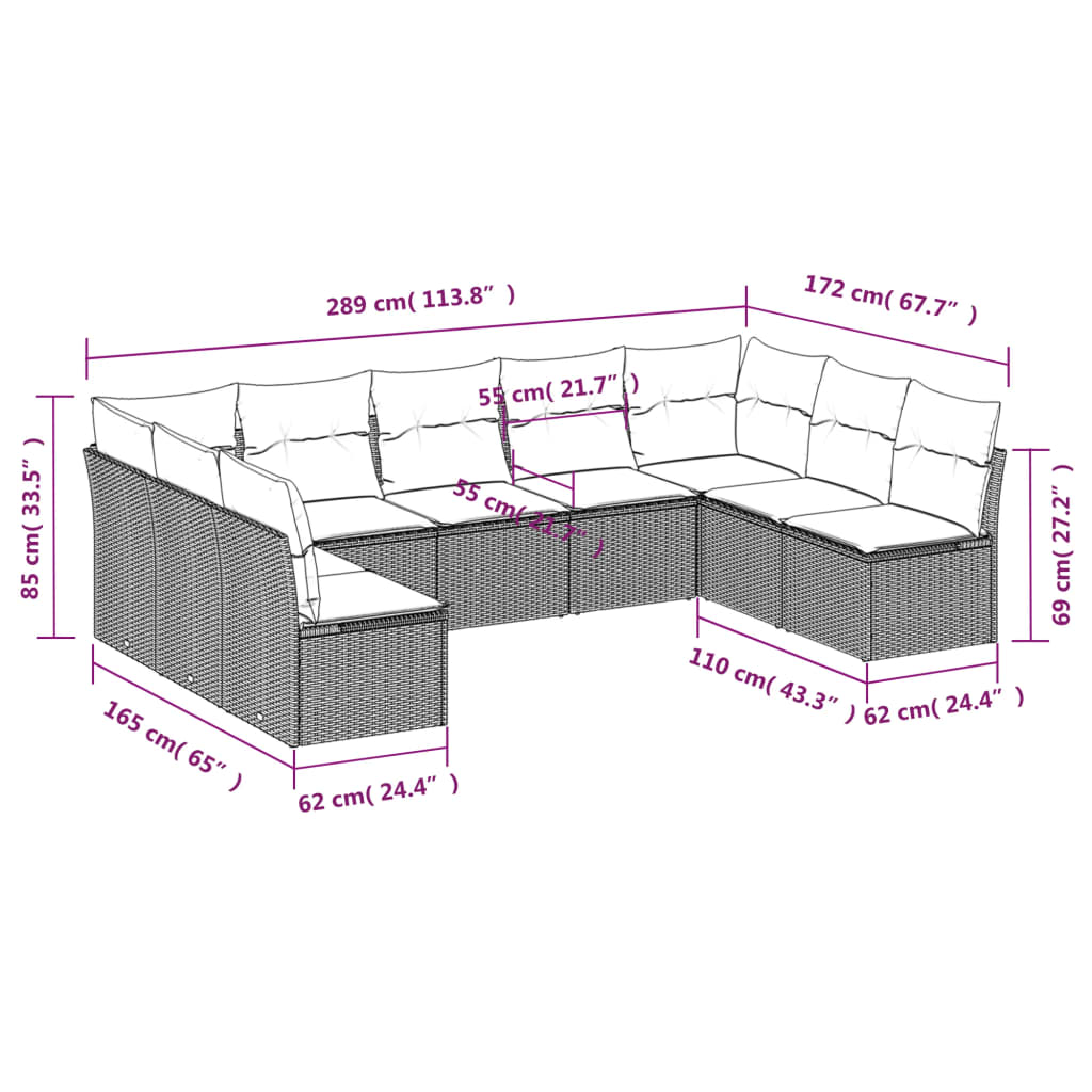 Set Divano da Giardino 9 pz con Cuscini Grigio in Polyrattan | homemem39