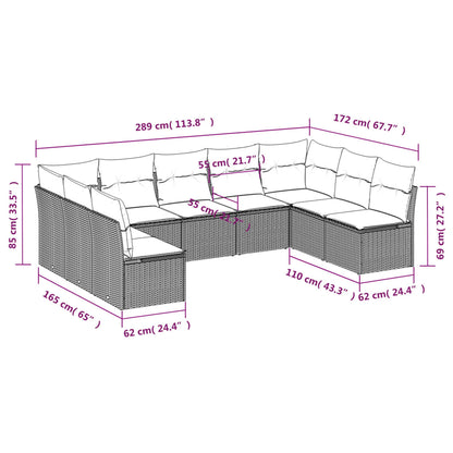 Set Divano da Giardino 9 pz con Cuscini Grigio in Polyrattan | homemem39