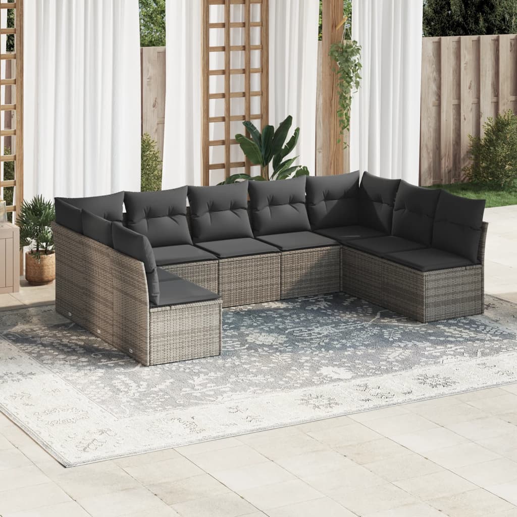 Set Divano da Giardino 9 pz con Cuscini Grigio in Polyrattan | homemem39